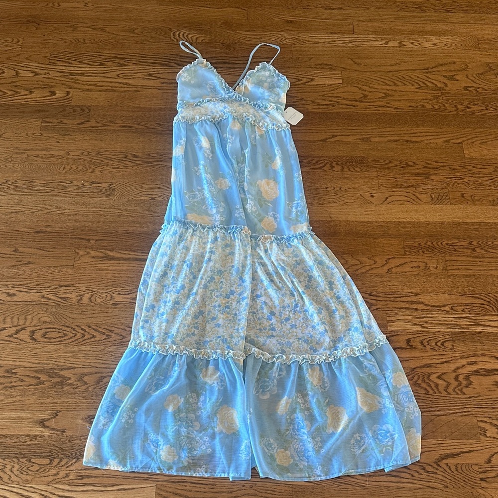 Alter’d State Floral Blue Maxi Dress small NWT